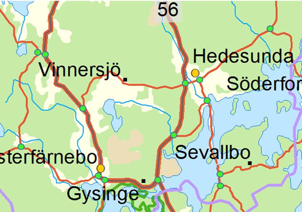 Vägarna är delade i anslutningspunkterna. Bild som beskriver hur vägarna är delade i anslutningspunkterna.